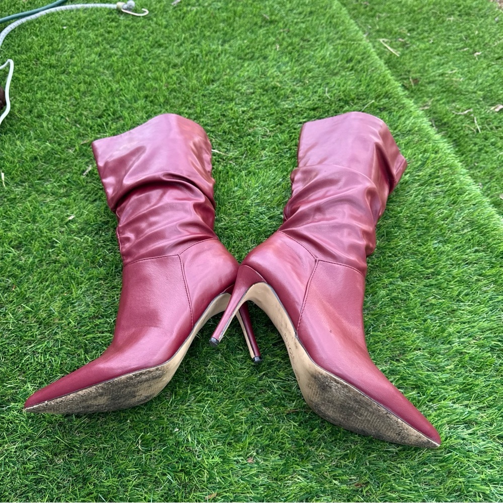 Rouge Helium Red Pointed Toe Mid-Calf Boots High Heels - Picture 6 of 9